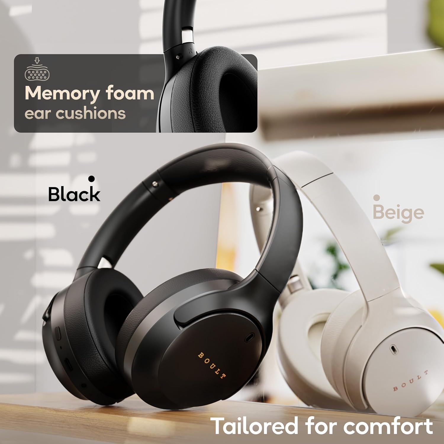 Boult Q Over Ear Bluetooth Headphones with 70H Playtime, 40mm Bass Drivers, Zen™ ENC Mic, Type-C Fast Charging, 4 EQ Modes, BTv 5.4, AUX Option, Easy Control, IPX5 headphones wireless with mic (Black) - Image 2
